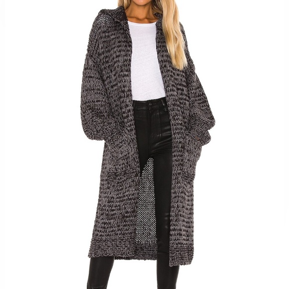 Free People Sweaters - Free People Crofter Chunky Hooded Cardigan in Carbon/Dust Combo